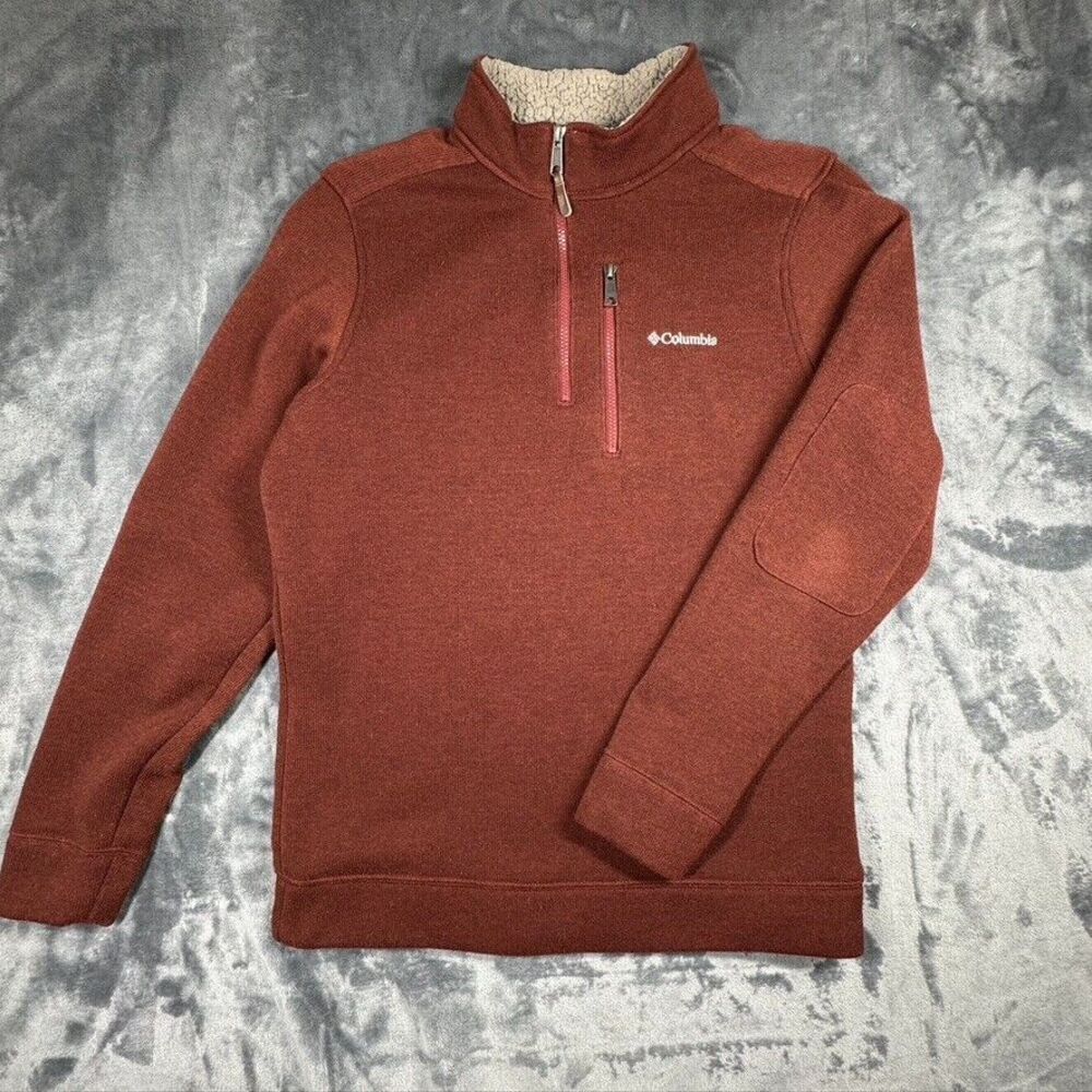 Columbia 1/4 Zip Pullover Jacket Mens L Reinforced Elbow Sherpa Lined Collar